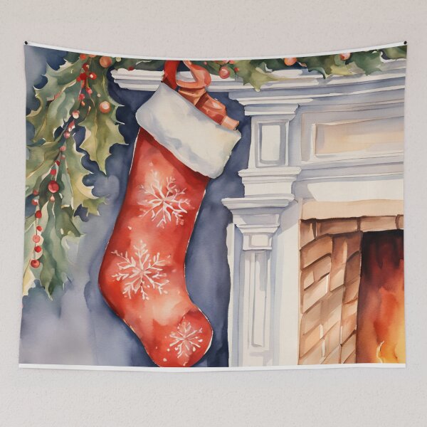 Artikelvorschau, Weihnachtsstrumpf Kamin Aquarell Design entworfen und verkauft von Tammy Marie Russell.