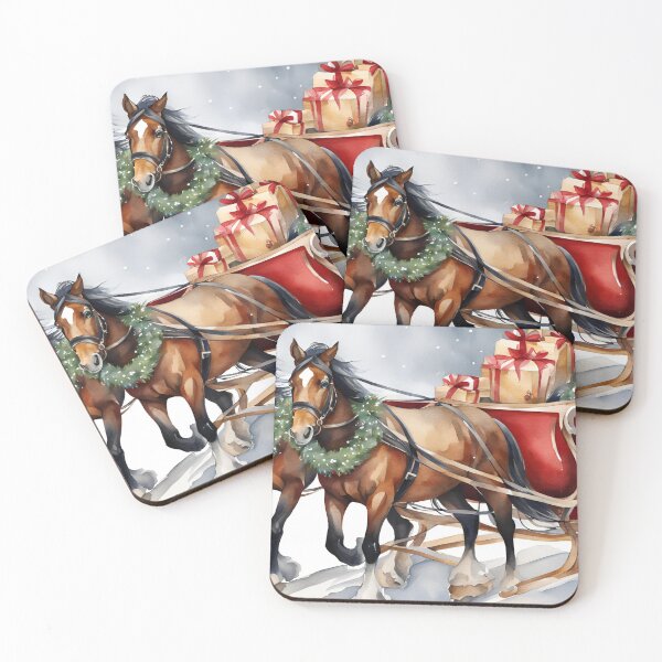 Item preview, Christmas Horses Sleigh Winter Scene Watercolor Design designed and sold by Tammy Marie Russell.