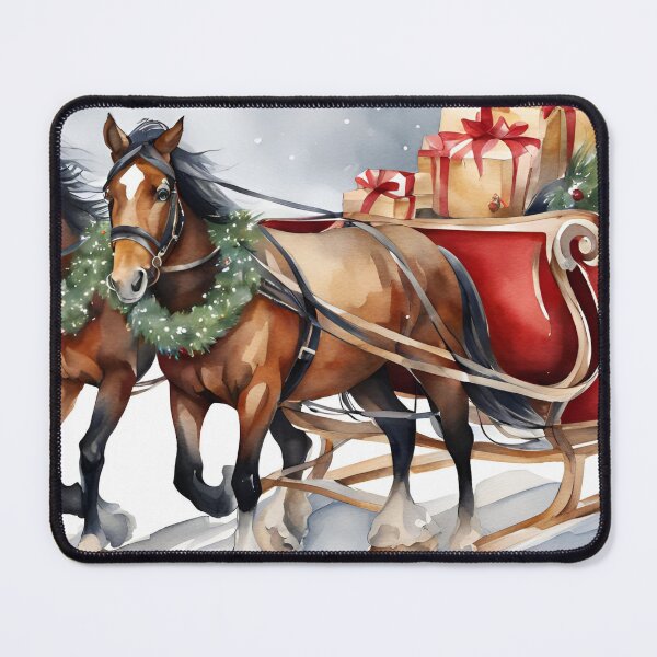 Item preview, Christmas Horses Sleigh Winter Scene Watercolor Design designed and sold by Tammy Marie Russell.