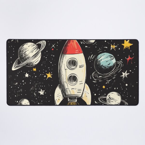 Item preview, Playful Kids and Aliens Space Exploration in a Hand-Drawn Rocket Ship designed and sold by PaintbrushPlace.