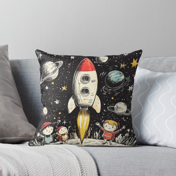 Item preview, Playful Kids and Aliens Space Exploration in a Hand-Drawn Rocket Ship designed and sold by PaintbrushPlace.
