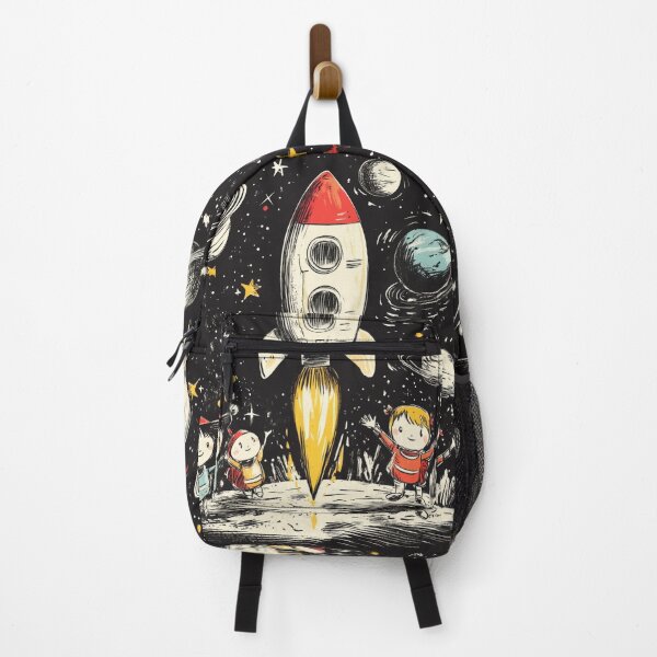 Item preview, Playful Kids and Aliens Space Exploration in a Hand-Drawn Rocket Ship designed and sold by PaintbrushPlace.