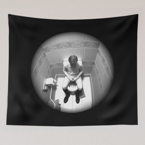 Item preview, Man Spied on While Sitting on Toilet – Funny Bathroom Illustration designed and sold by Hungry-Murphy.