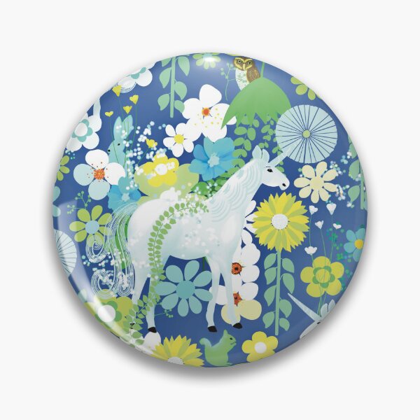 Item preview, Unicorn in Magic Floral Forest on blue background designed and sold by KizzyW.