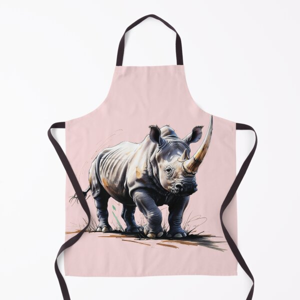 Item preview, A rhino with a long horn stands in a field designed and sold by PWDigitalArt.