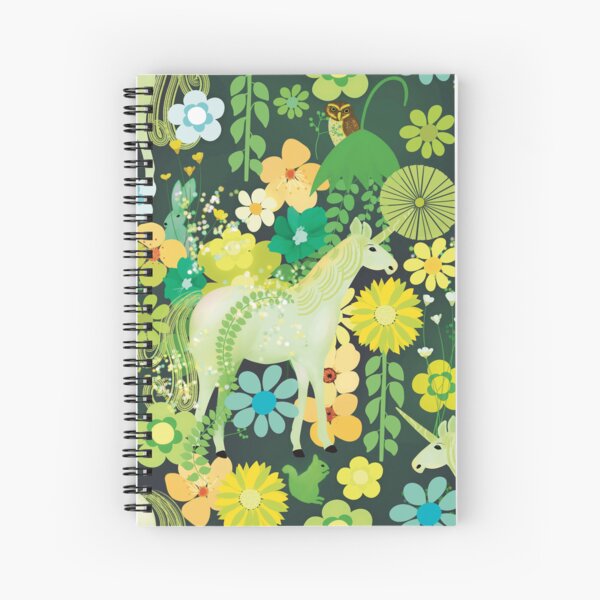 Item preview, Unicorn in Magic Green Floral Forest - Dark Green Background designed and sold by KizzyW.