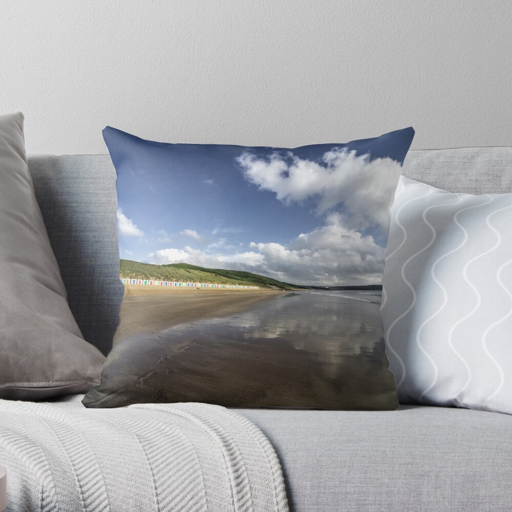 Woolacombe beach reflections Throw Pillow