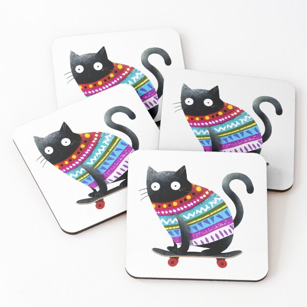 Item preview, funny amazed black cat on skateboard with mosaique and cute colors without direction design for an essential t-shirt designed and sold by puurfectcat.