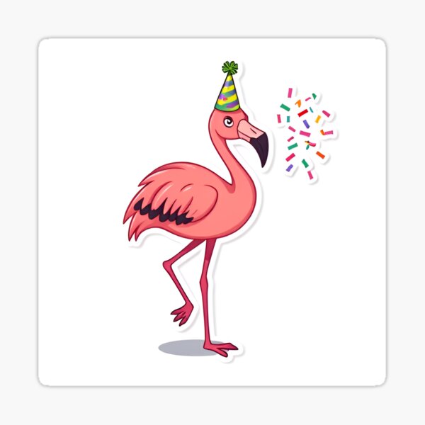 Item preview, flamingo with party hat designed and sold by stickerbigger.