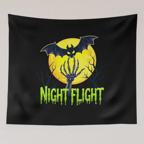 Item preview, "NIGHT FLIGHT" Funny Skeleton Hand Booping Bat Under Moon Halloween T-Shirt designed and sold by AI-volution.