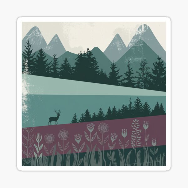 Item preview, Wild nature Deer Lanscape , nature's Serenity - Stylized Landscape Art designed and sold by Angie-Atelier.