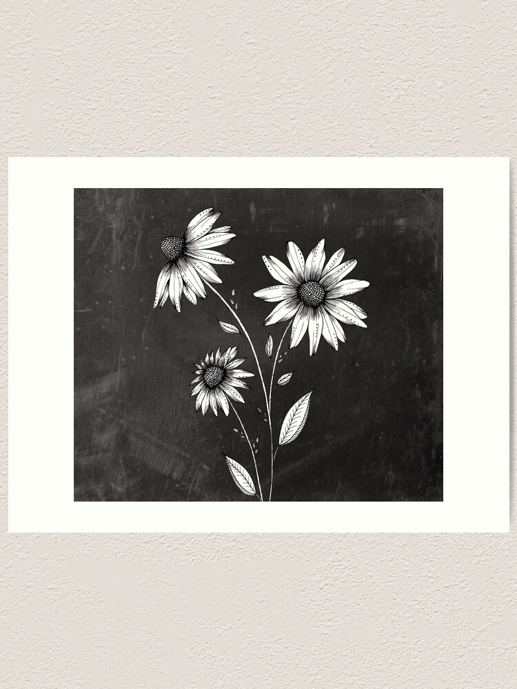 Lámina artística «Dibujo de tinta de flores silvestres | Fondo negro» de  ChipiArtPrints | Redbubble
