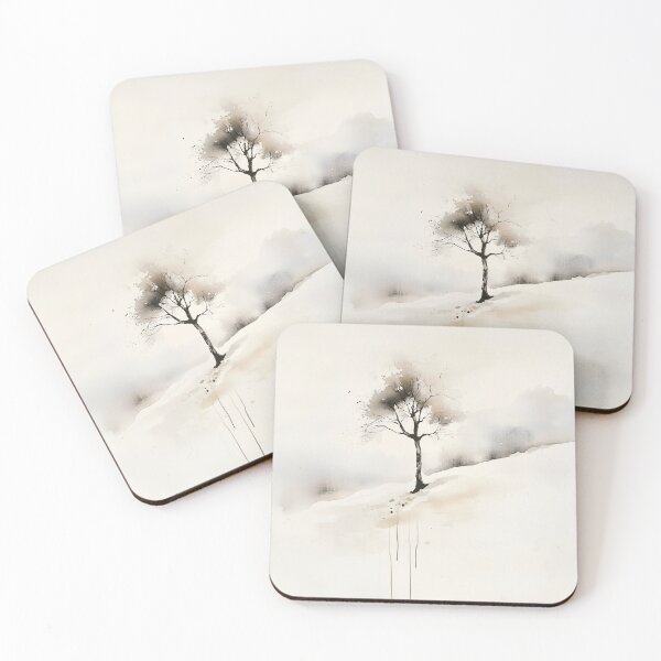 Item preview, Solitary Tree in Snow - Minimalist Watercolor Landscape designed and sold by solynneart.