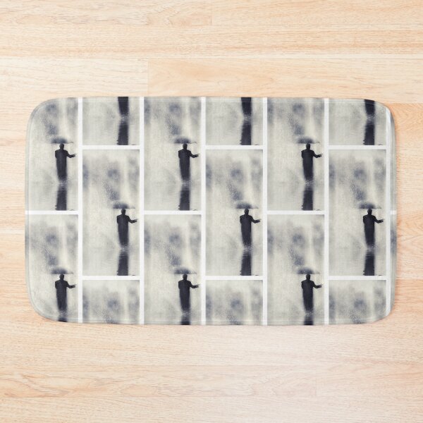 Item preview, Rain storm man with umbrella shower curtain and bath mat black and white  designed and sold by Kobemyers.
