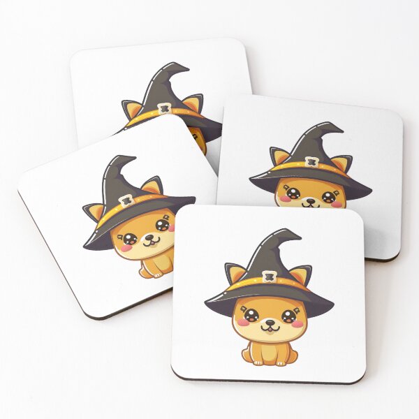 Item preview, Kawaii Halloween Orange Dog in Purple Witch Hat designed and sold by KawaiiArtStyle.