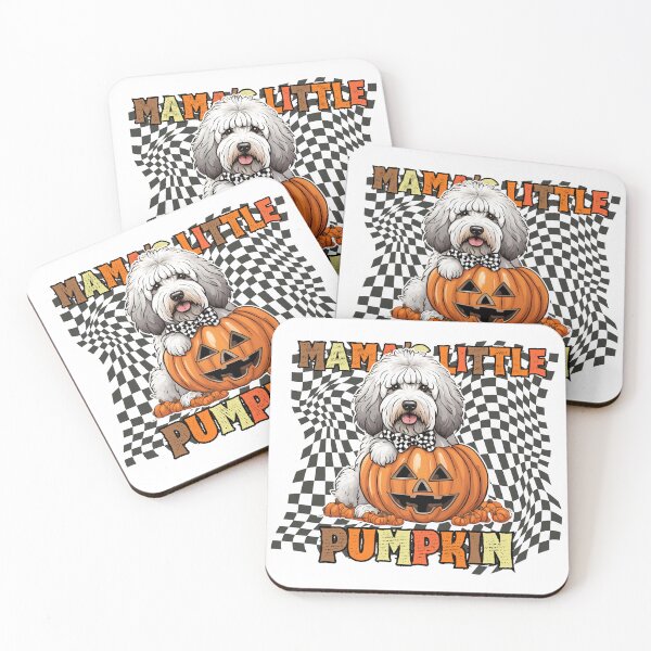 Item preview, "Mama's Little Pumpkin" - romanian shepherd in Halloween Pumpkin with Checkered Background designed and sold by GoodyPaws.