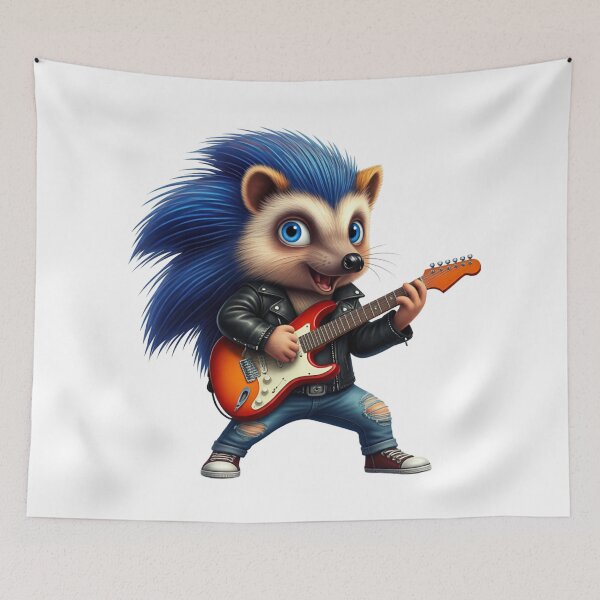 Item preview, Hedgehog with Blue Hair Playing Electric Guitar – A Colorful Rock Star  designed and sold by maritas22.