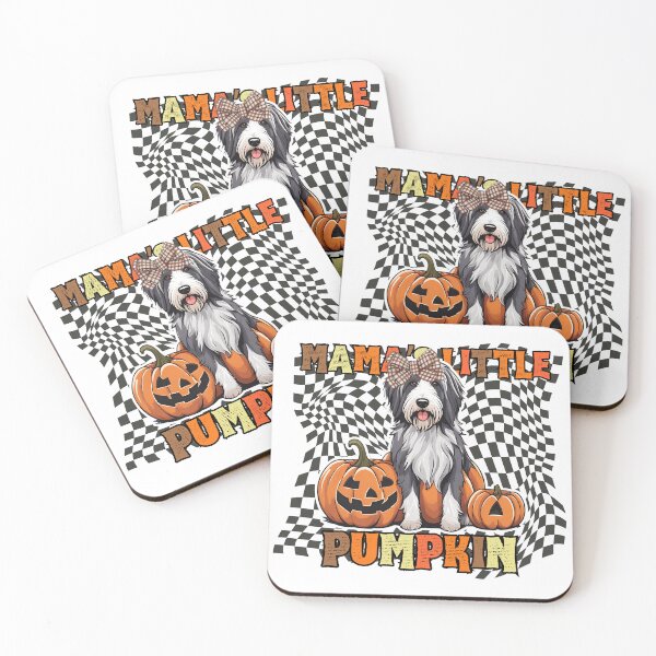 Item preview, "Mama's Little Pumpkin" - Bearded Collie in Halloween Pumpkin with Checkered Background designed and sold by GoodyPaws.