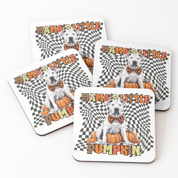 Item preview, "Mama's Little Pumpkin" - Dogo Argentino in Halloween Pumpkin with Checkered Background designed and sold by GoodyPaws.