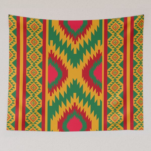 Item preview, Vibrant Geometric Zigzag and Diamond Tribal Pattern with Red Green Yellow Motifs designed and sold by ploen kongsuwan.