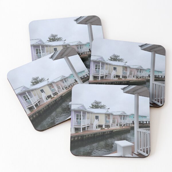 Item preview, Chincoteague pastel houses on the bay designed and sold by Raineylanes.