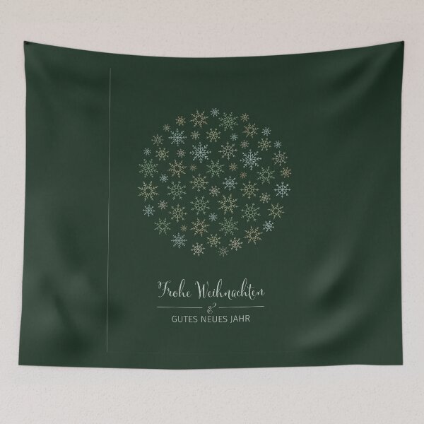 Item preview, Festive German language "Frohe Weihnachten & Gutes Neues Jahr" (Merry Christmas & Happy New Year) postcard with different snowflakes forming a christmas bauble on dark green background. designed and sold by AndreasPrott.