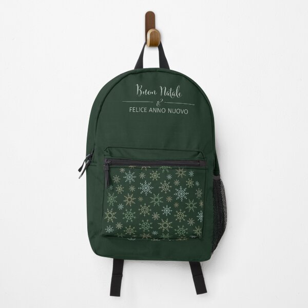 Item preview, Festive Italian language "Buon Natale & Felice Anno Nuovo" (Merry Christmas & Happy New Year) postcard with different snowflakes forming a christmas bauble on dark green background. designed and sold by AndreasPrott.