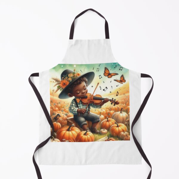 Item preview, Boy Playing in Flowered Hat Violin in Pumpkin Patch with Bird and Butterflies designed and sold by ElegantTeaTime.