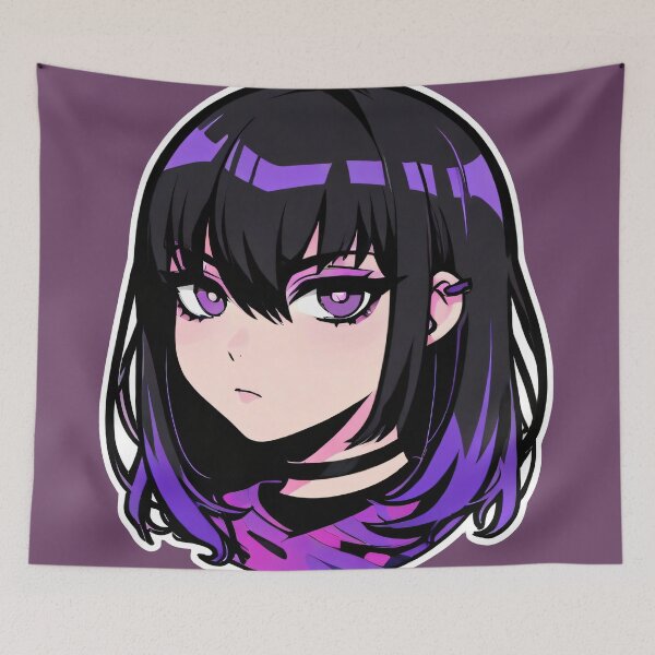 Item preview, Emo Girl Portrait Purple and Black Hair designed and sold by MadnessEnvelope.