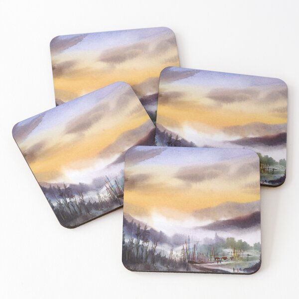 Item preview, Sunset Himalaya Mountain watercolor painting designed and sold by SamirArt.