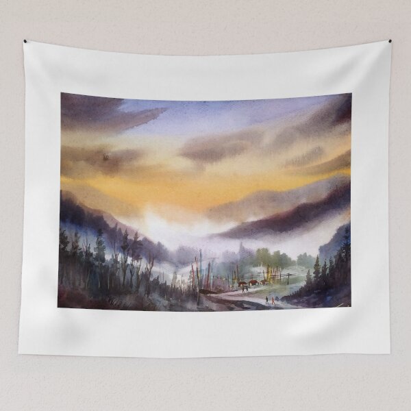 Item preview, Sunset Himalaya Mountain watercolor painting designed and sold by SamirArt.