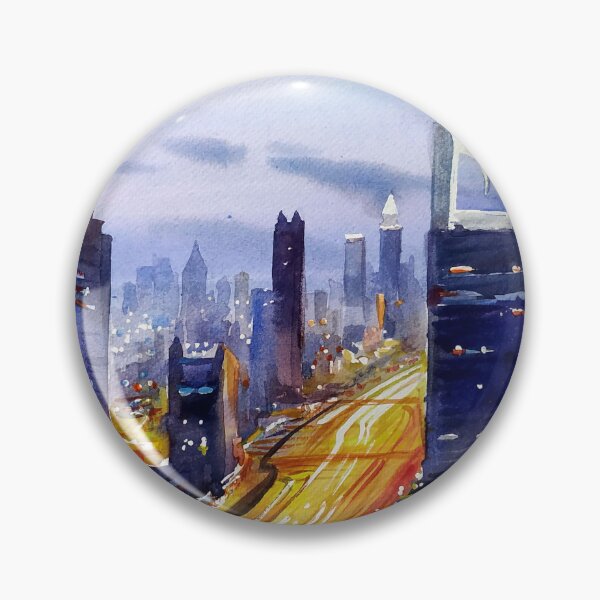 Item preview, watercolor night city from top view designed and sold by SamirArt.