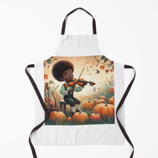Item preview, Boy Playing Violin in Pumpkin Patch with Birds at Sunset designed and sold by ElegantTeaTime.