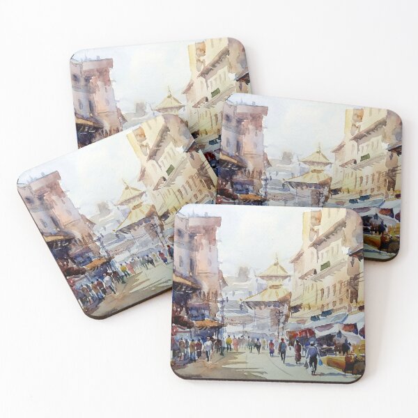 Item preview, Morning Kathmandu busy street - watercolor painting designed and sold by SamirArt.