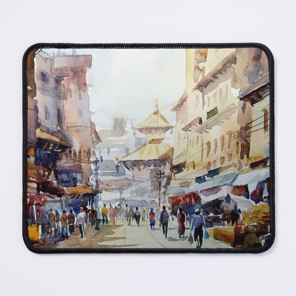 Item preview, Morning Kathmandu busy street - watercolor painting designed and sold by SamirArt.