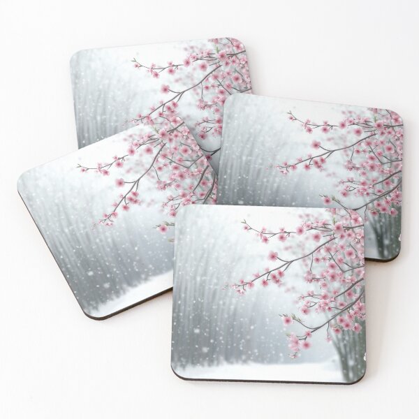 Item preview, Japanese Cherry Blossoms in the Snow - Poetic Illustration of Nature designed and sold by pixal-shop.