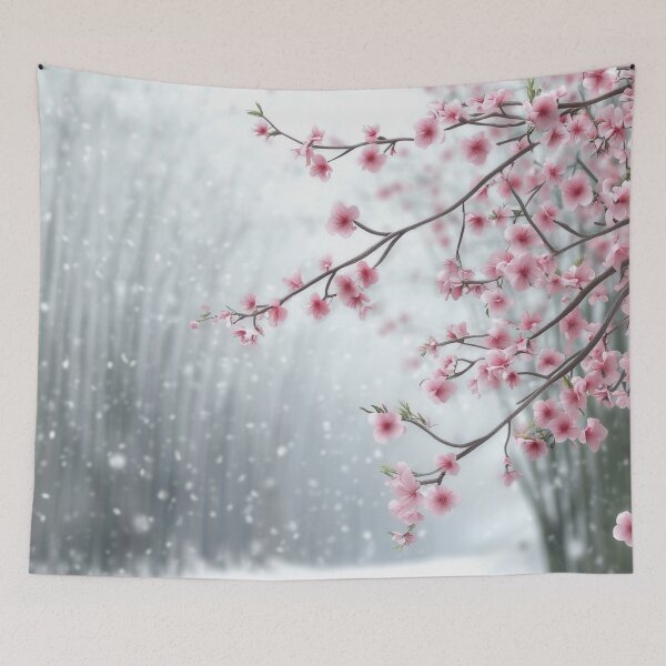 Item preview, Japanese Cherry Blossoms in the Snow - Poetic Illustration of Nature designed and sold by pixal-shop.