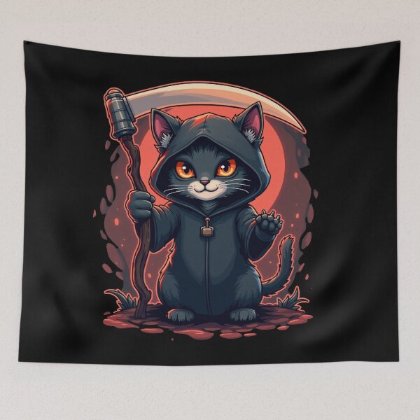 Item preview, Adorable Kitten Grim Reaper - Cute and Spooky Design designed and sold by FunnyFarmDesign.