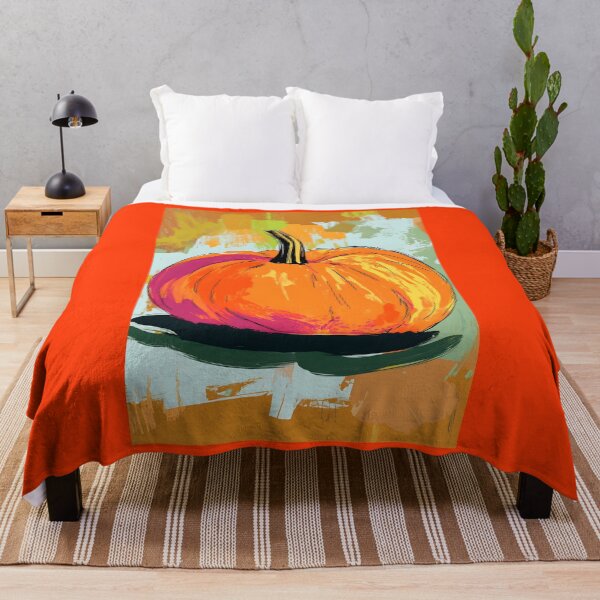 Item preview, Calabaza de colores vivos sobre un fondo abstracto de verde, amarillo y naranja. IA generativa dinámica otoñal designed and sold by OlfactoART Studio.