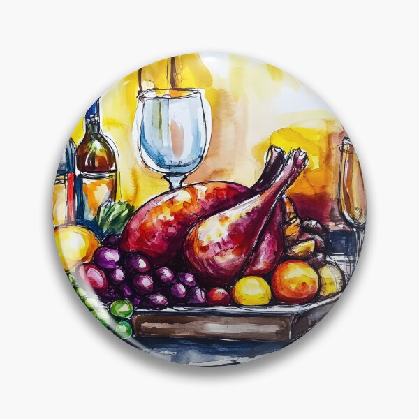 Item preview, Fruits Vegetables and Wine Bottles with Roasted Turkey for Lively Thanksgiving Table Setting AI Generated designed and sold by OlfactoART Studio.