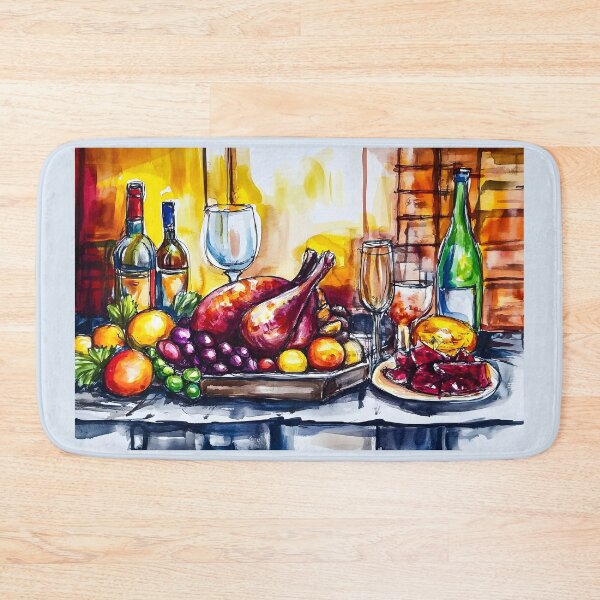 Item preview, Fruits Vegetables and Wine Bottles with Roasted Turkey for Lively Thanksgiving Table Setting AI Generated designed and sold by OlfactoART Studio.