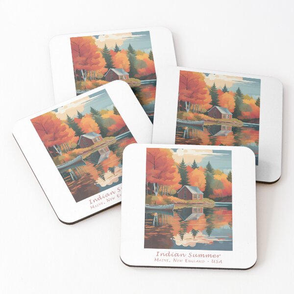 Item preview, Vintage Indian Summer travel poster – minimal retro scene in Maine, New England designed and sold by pod24.