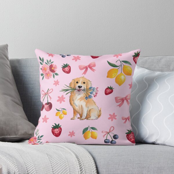 Item preview, a cute golden retriever, ribbons, fruits and flowers designed and sold by OneLastWish.