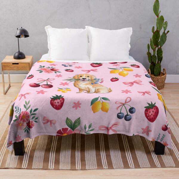 Item preview, a cute golden retriever, ribbons, fruits and flowers designed and sold by OneLastWish.