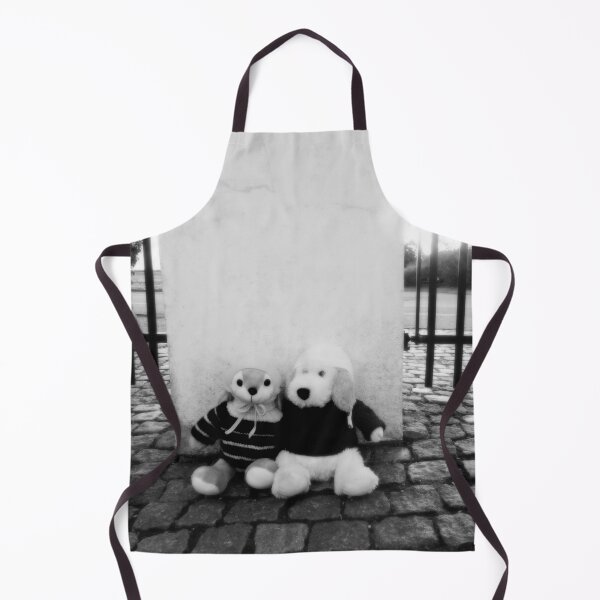 Item preview, BLACK AND WHITE PHOTOGRAPHY - PLUSH TOYS - DOG AND RABBIT SITTING ON COBBLESTONES AT GATE BACK ENTRANCE SPENTRUP CHURCHYARD - SPENTRUP DENMARK designed and sold by Most1234.