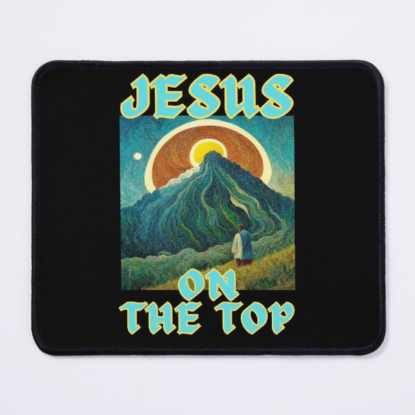 Item preview, Jesus on the top with mountain and sun, artistic happy cute christian autumn gifts  designed and sold by thankful-loco.