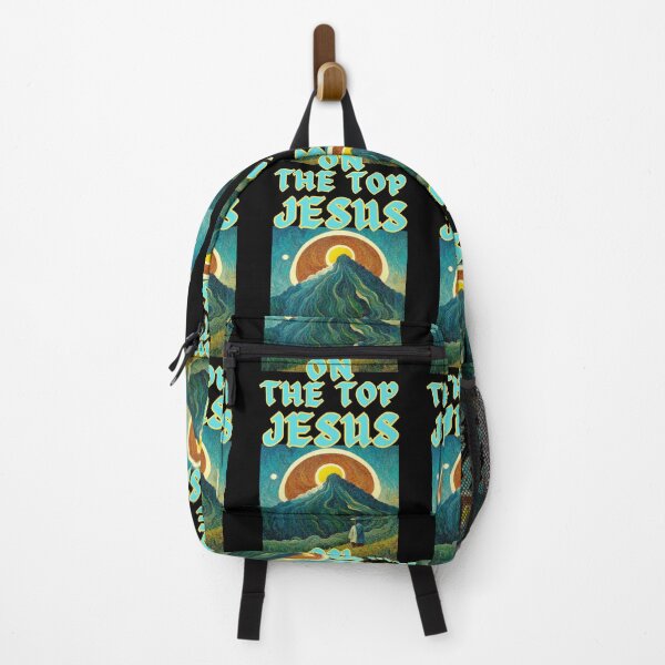 Item preview, Jesus on the top with mountain and sun, artistic happy cute christian autumn gifts designed and sold by thankful-loco.
