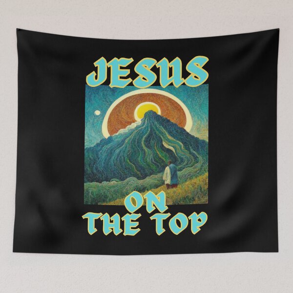 Item preview, Jesus on the top with mountain and sun, artistic happy cute christian autumn gifts  designed and sold by thankful-loco.