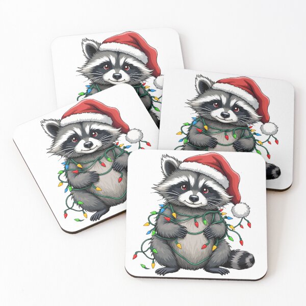 Item preview, Christmas Racoon in a Santa Clause hat Father Christmas all tied up in Christmas Decorations  designed and sold by Grang Art Artistic Designs.