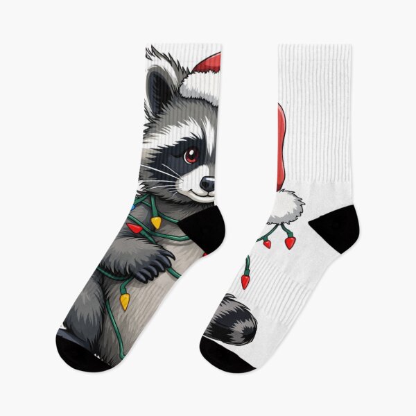 Item preview, Christmas Racoon in a Santa Clause hat Father Christmas all tied up in Christmas Decorations  designed and sold by Grang Art Artistic Designs.